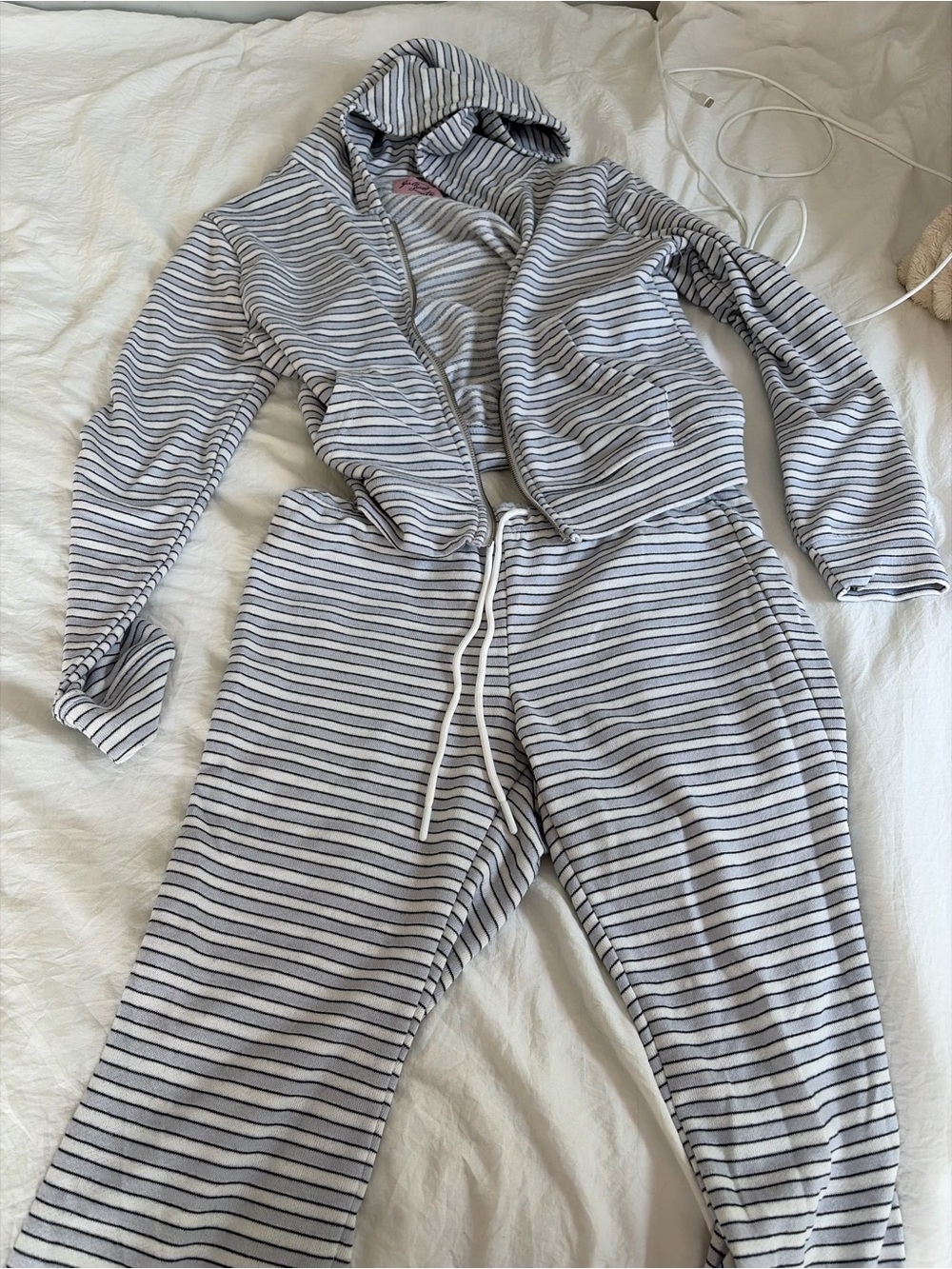 Marshalls White and Navy Striped Hooded Loungewear Set